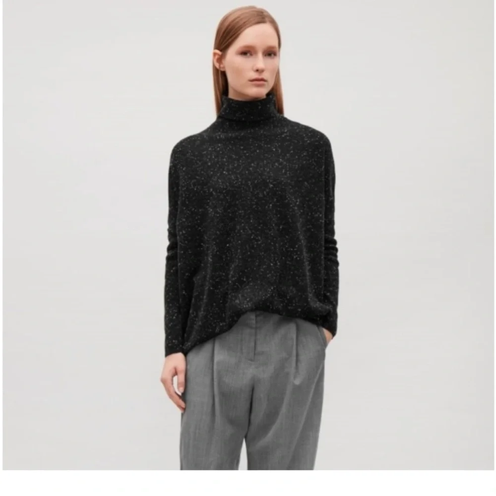 COS Merino Wool Dark Grey Marled Oversized Turtleneck Sweater Small - Picture 6 of 7